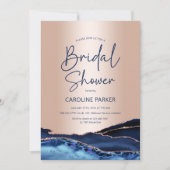 Agaat Roos Goud Navy Blauw Vrijgezellenfeest Kaart (Voorkant)