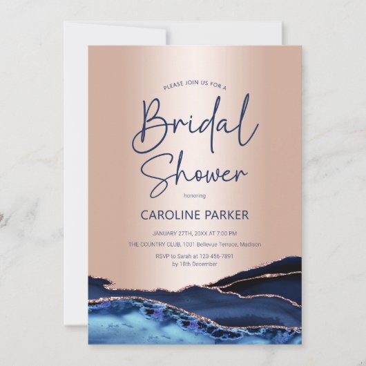 Agaat Roos Goud Navy Blauw Vrijgezellenfeest Kaart (Voorkant)