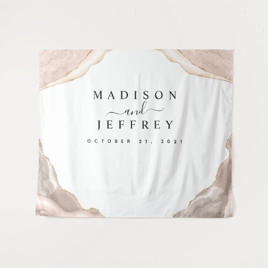 Agaat Roze & Goud Glitter Bruiloft Achtergrond Wandkleed (Voorkant (horizontaal))