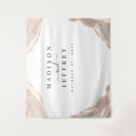 Agaat Roze & Goud Glitter Bruiloft Achtergrond Wandkleed (Voorkant)