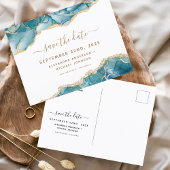 Agaat Save the Date Turquoise Blauwgroen Gouden Br Aankondigingskaart