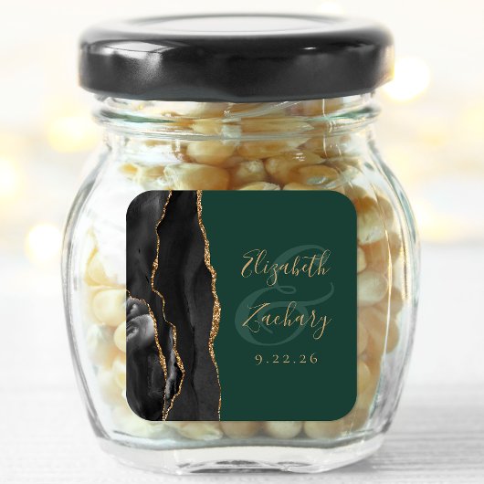 Agaat Script Zwart Goud Smaragd Groen Bruiloft Vierkante Sticker