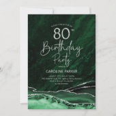 Agaat Smaragd Groen Zilver 80e Verjaardag Kaart (Voorkant)