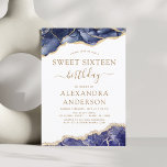 Agaat Sweet Sixteen 16 Navy Blauw Goud Uitnodiging<br><div class="desc">Agate Geode Navy Blue and Gold Foil Verjaardagsfeestuitnodigingen - bevat modern mooi en elegant script voor de speciale Sweet Sixteen (16e) Verjaardagsviering.</div>