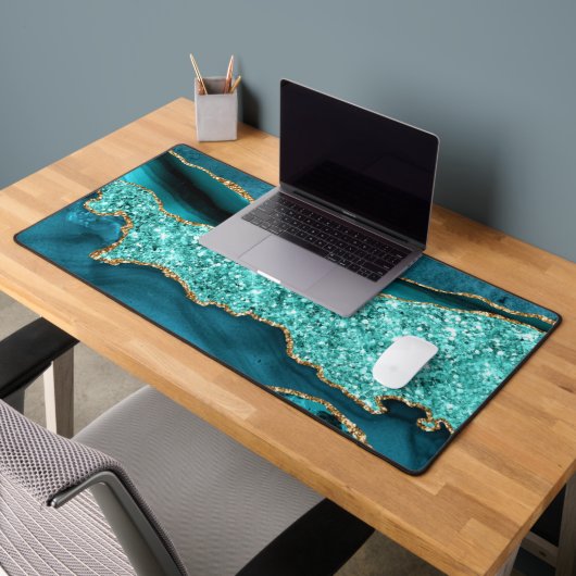 Agaat Turquoise Gouden Glitter Marmeren Bureaumat (Kantoor 2)