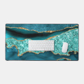Agaat Turquoise Gouden Glitter Marmeren Bureaumat (Keyboard & Muis)