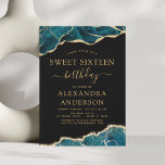 Agaat Turquoise Sweet 16 Blauwgroen Goud Kaart<br><div class="desc">Agate Geode Black en Turquoise Blauwgroen Blue and Gold Foil Verjaardagsfeestuitnodigingen - bevat een modern mooi en elegant script voor de speciale Sweet Sixteen (16th) Birthday Celebration.</div>