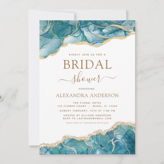 Agaat Turquoise Vrijgezellenfeest Blauwgroen Goud  Kaart (Voorkant)