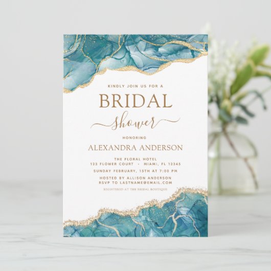 Agaat Turquoise Vrijgezellenfeest Blauwgroen Goud  Kaart (Staand voorkant)