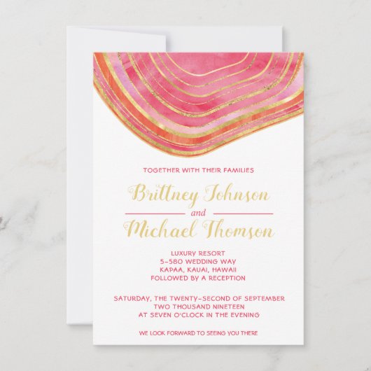 Agaat Waterverf in rood goud accent bruiloft Kaart (Voorkant)