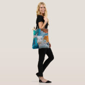 Agaat waterverf monogram zilver turquoise sinaasap tote bag (Op model)