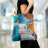 Agaat waterverf monogram zilver turquoise sinaasap tote bag