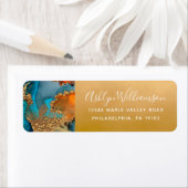 Agaat waterverf turquoise goud sinaasappel adres etiket (Insitu)