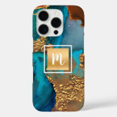 Agaat waterverf turquoise sinaasappel goud monogra Case-Mate iPhone case (Achterkant)