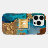 Agaat waterverf turquoise sinaasappel goud monogra Case-Mate iPhone case (Achterkant (horizontaal))