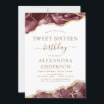 Agaat zoet 16 verjaardag bordeaux goud kaart<br><div class="desc">Agate Geode Bourgondië en Gold Foil Verjaardagsfeestuitnodigingen - bevat modern mooi en elegant script voor de speciale Sweet Sixteen (16e) Verjaardagsviering.</div>