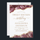 Agaat zoet 16 verjaardag bordeaux goud kaart<br><div class="desc">Agate Geode Bourgondië en Gold Foil Verjaardagsfeestuitnodigingen - bevat modern mooi en elegant script voor de speciale Sweet Sixteen (16e) Verjaardagsviering.</div>