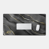 Agaat Zwart en Goud Marmer Custom Naam Letter Bureaumat (Keyboard & Muis)