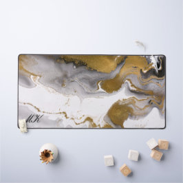 Agaat Zwart en Goud Marmer Custom Naam Letter Bureaumat