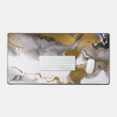 Agaat Zwart en Goud Marmer Custom Naam Letter Bureaumat (Keyboard & Muis)