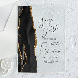 Agaat Zwart Goud Modern Script Bruiloft Acryl Uitnodigingen