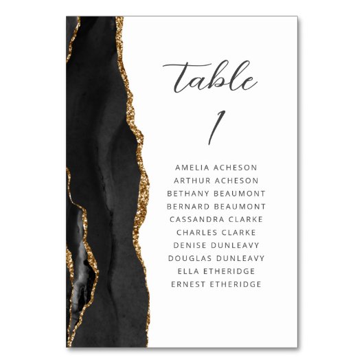 Agaat Zwart Goud Modern Script Bruiloft Kaart (Voorkant)