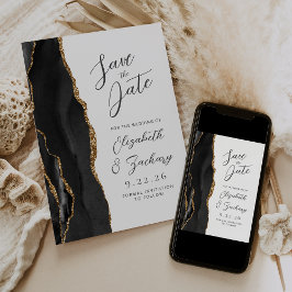 Agaat Zwart Goud Modern Script Bruiloft Save The Date