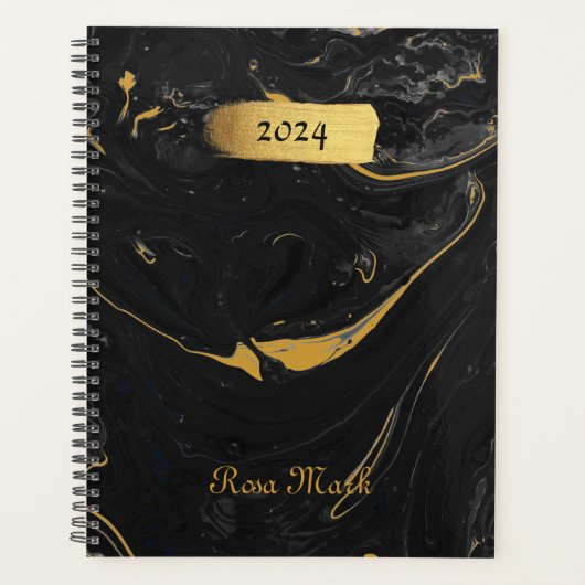 Agaat zwart marmeren werveling Gepersonaliseerd Planner (Voorkant)
