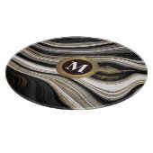 Agaat zwart wit en goud met elk monogram snijplank (Hoek)