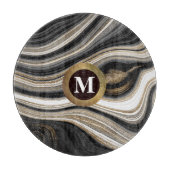 Agaat zwart wit en goud met elk monogram snijplank (Voorkant)