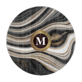Agaat zwart wit en goud met elk monogram snijplank