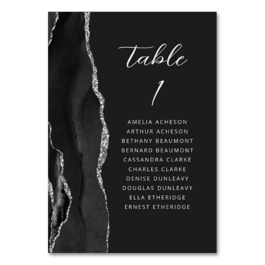 Agaat zwart zilver modern script donker bruiloft kaart (Achterkant)