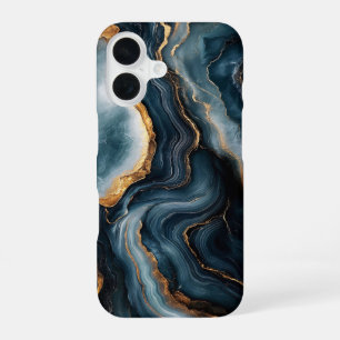 Agaatgeode met goud en marineblauwe marmer iPhone 16 hoesje