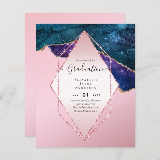 Agaite Glitter GRADUATIE Feest Uitnodigingen Glam  (Voorkant / Achterkant)