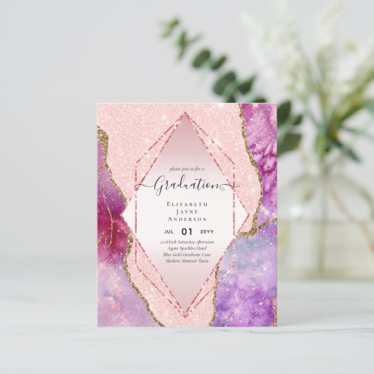 Agaite Glitter GRADUATIE Feest Uitnodigingen Glam  (Staand voorkant)