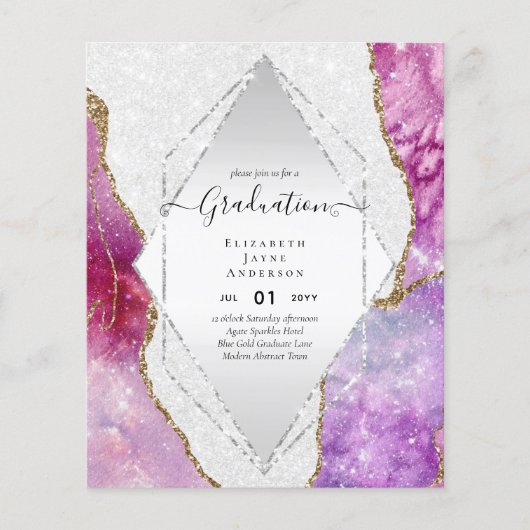 Agaite Glitter GRADUATIE Uitnodigingen Glam CHIC Flyer (Voorkant)