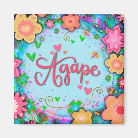 Agape Fun Bloemenblauw Moderne Inspirivity Magneet (Voorkant)