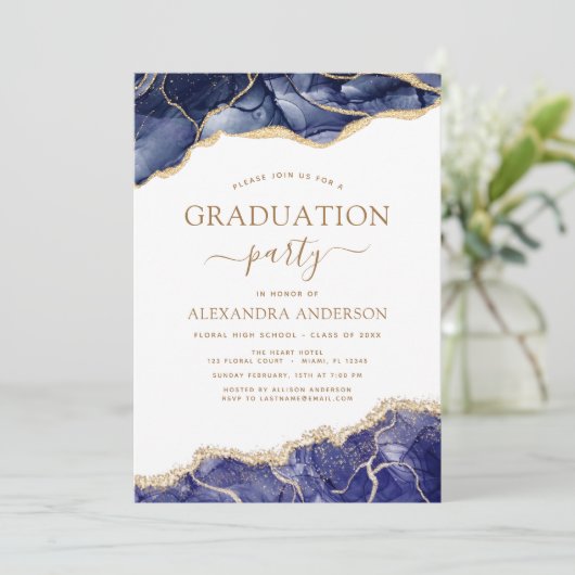 Agate Afstuderen Class of 2022 Navy Blue Gold Kaart (Staand voorkant)