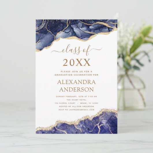 Agate Afstuderen Klasse van 2023 Navy Blue Kaart (Staand voorkant)