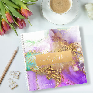 Agate aquarel goud paars aqua chic glamour vierkan notitieboek