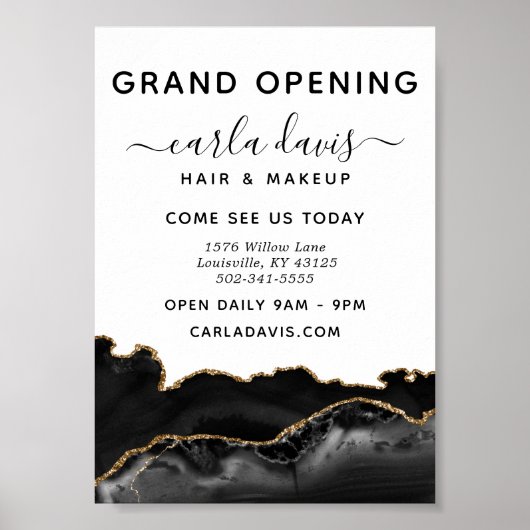 Agate Black And Gold Marmer Salon Grootse Opening Poster (Voorkant)