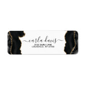 Agate Black en Gold Marble Business Address Etiket (Voorkant)