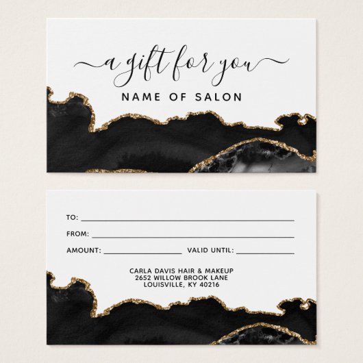 Agate Black en Gold Marble Salon Gift Kaart (Voorkant /achterkant)