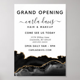 Agate Black en Gold Marble Salon Grand Opening Poster