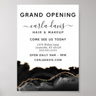 Agate Black en Gold Marble Salon Grand Opening Poster