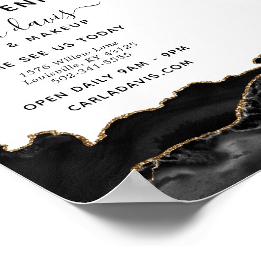 Agate Black en Gold Marble Salon Grand Opening Poster (Hoek)