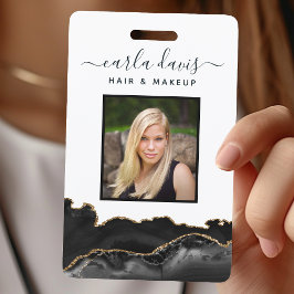 Agate Black en Gold Marble Salon ID Badge