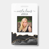 Agate Black en Gold Marble Salon ID Badge (Voorzijde)