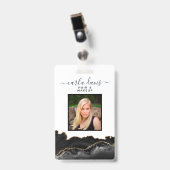 Agate Black en Gold Marble Salon ID Badge (Voorzijde met clip)