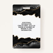 Agate Black en Gold Marble Salon ID Badge (Achterkant)